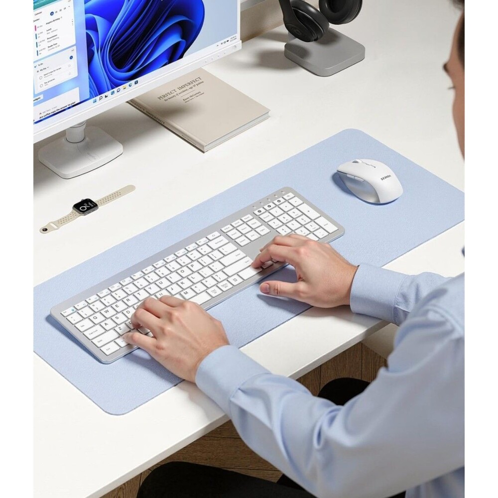 Bluetooth Keyboard and Mouse Wireless Keyboard Mouse Combo White&Silver Ult Slim